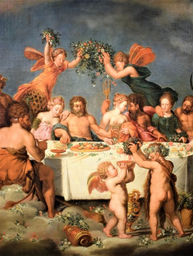 Le banquet des Dieux, Maître maniériste flamand fin XVIe - Renaissance